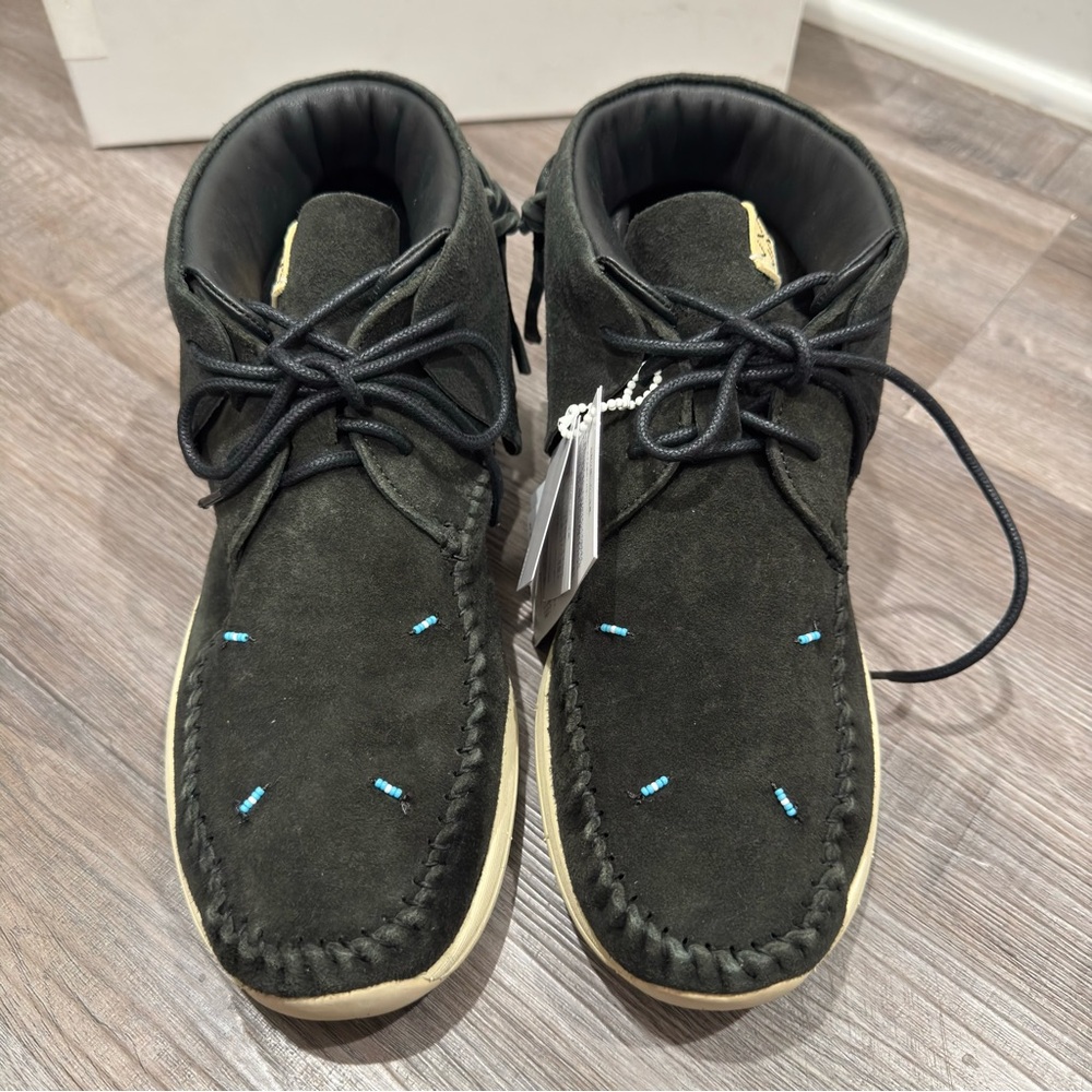 Visvim Lhamo Folk Black Suede Slip On Moccasin Loafers - Picture 5 of 16